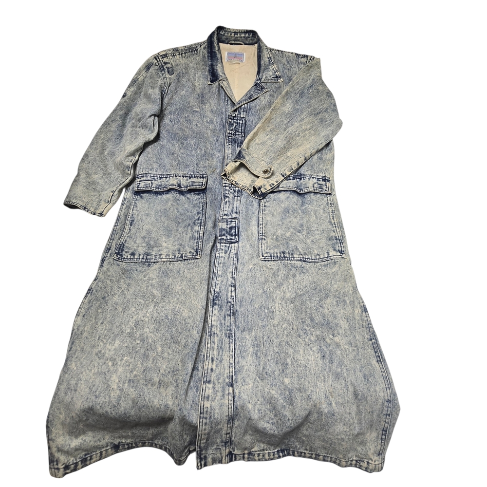Men's Light Wash Denim Trench Coat - Classic Longline